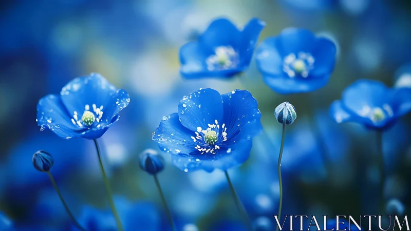 Blue Forget-Me-Nots Jeweled in Morning Dew.