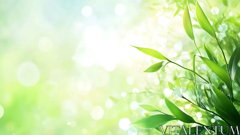 Sunlit spring leaves drift upward through a glowing breeze