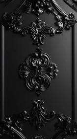 Black baroque wall panel with glossy ornamental reliefs.