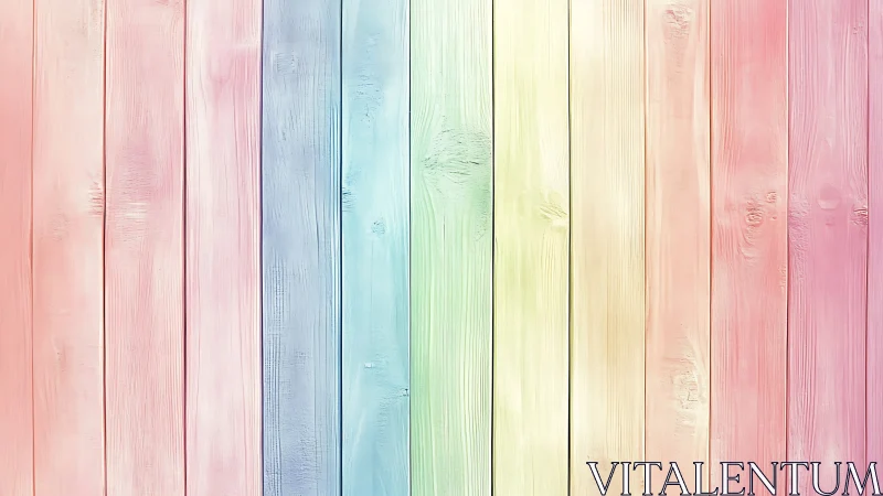 Pastel rainbow wooden planks forming vertical panel backdrop.