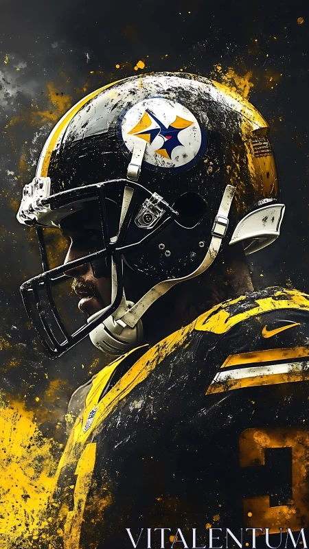 Gritty football hero in bold black and gold energy.