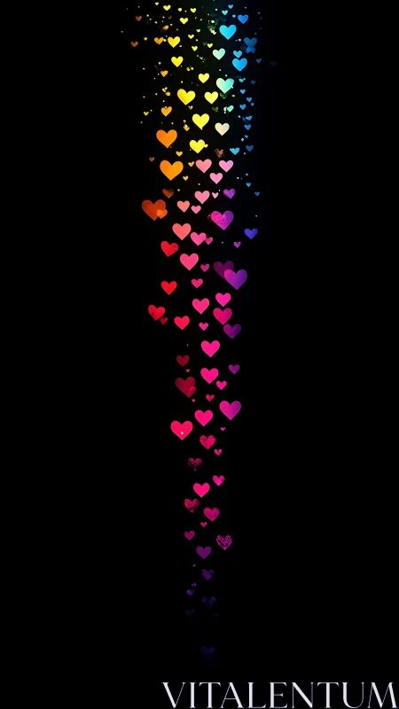 Chromatic heart gradient dispersing vertically across dark background