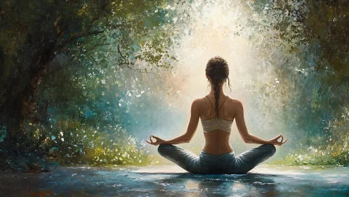 Sunlit forest meditation invites a quiet moment of peace