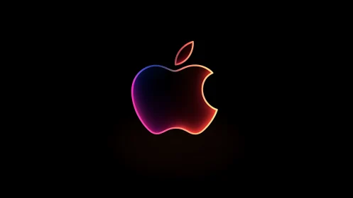 Apple-shaped neon gradient logo is centered on black field