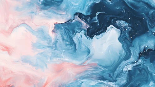 Fluid acrylic marbling in cyan, navy, and blush gradients