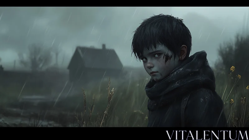 Storm-soaked orphan staring down the haunted horizon.