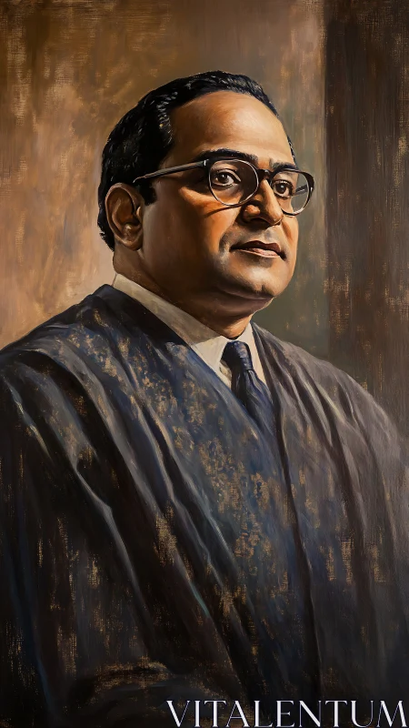 Oil portrait of dignified judge in robe with controlled chiaroscuro
