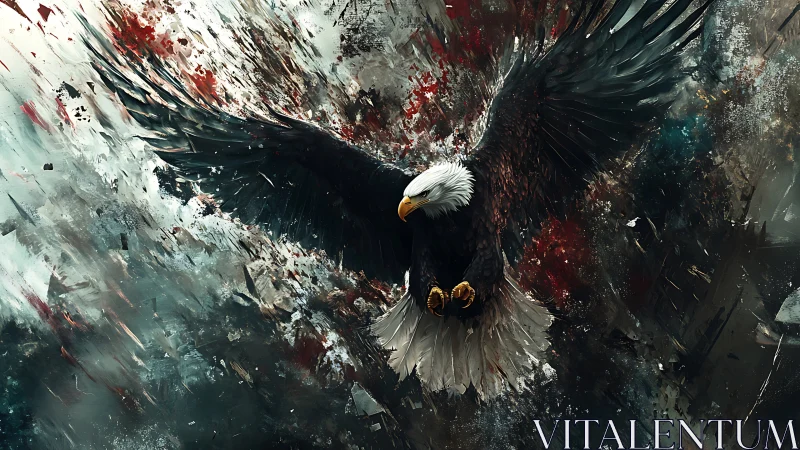 Majestic Bald Eagle in Flight, Abstract Digital Art Style.