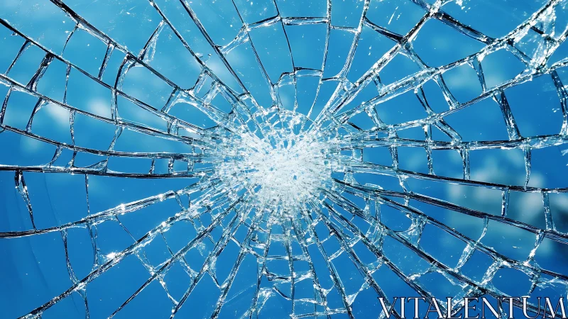 Starburst shatter halo against storybook blue sky glass.