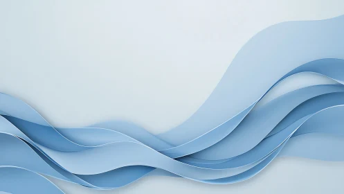 Layered blue wave ribbons on light gradient background.