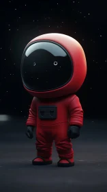 Cute red cartoon astronaut standing alone in outer space.