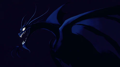 Nightmare sea dragon silhouette in deep blue shadows.