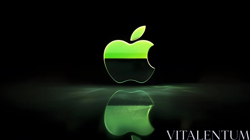Glossy Green and Black Apple Logo with Futuristic Reflection.