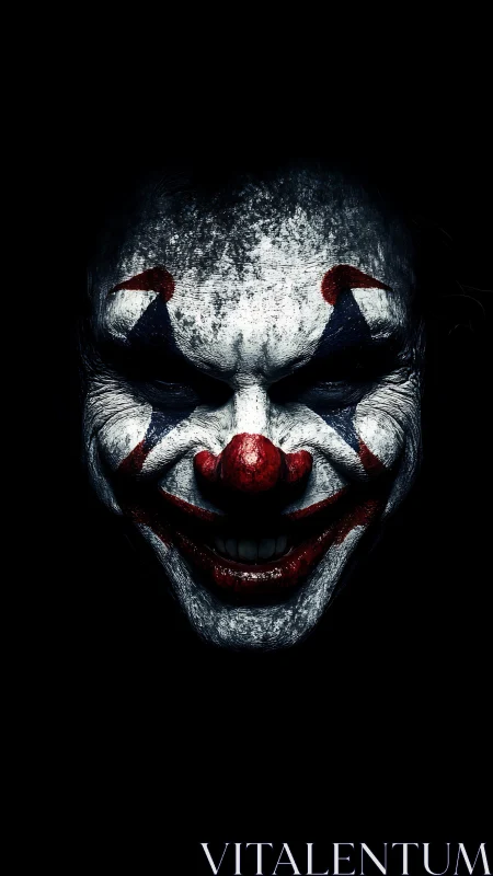 Sinister clown portrait in dark high contrast lighting.