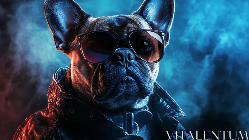 Leather-clad bulldog owns the neon night with icy calm