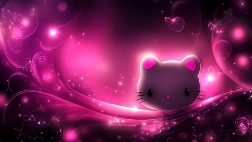 Luminescent Feline Character Against Vibrant Magenta Abstract Backdrop.