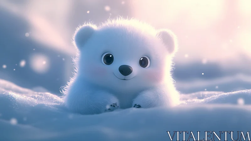 Snowy baby polar bear rendered in soft pastel lighting.