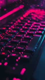 Neon droplets drifting above backlit mechanical keyboard.