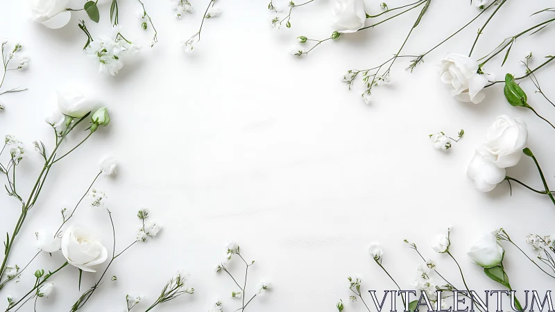 White Carnations and Baby's Breath Flat Lay Arrangement.