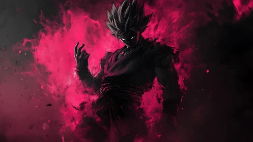 Dark warrior rises within vivid crimson energy storm