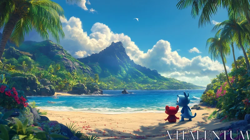 Tropical Paradise Beach with Animated Characters