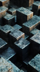 Textured stone cubic blocks arranged in vertical grid pattern.