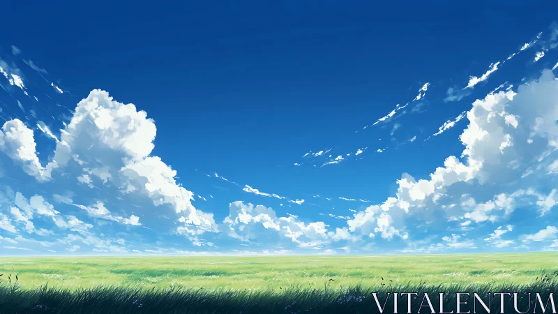 Vast grassland horizon under deep cobalt summer sky.