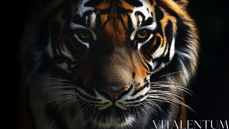 Ember-eyed tiger emerges from shadow with silent thunder.