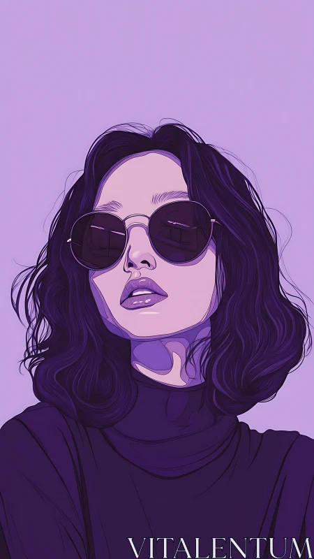 Purple monochrome portrait of woman in sunglasses, vector