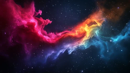 Digital nebula renders multicolor gaseous band across space