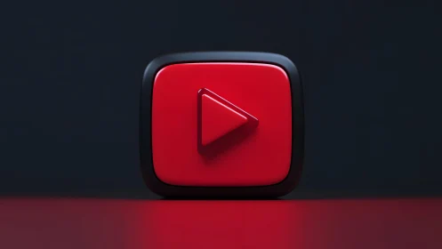 3D YouTube Play Button Icon on Dark Background, Modern Style.