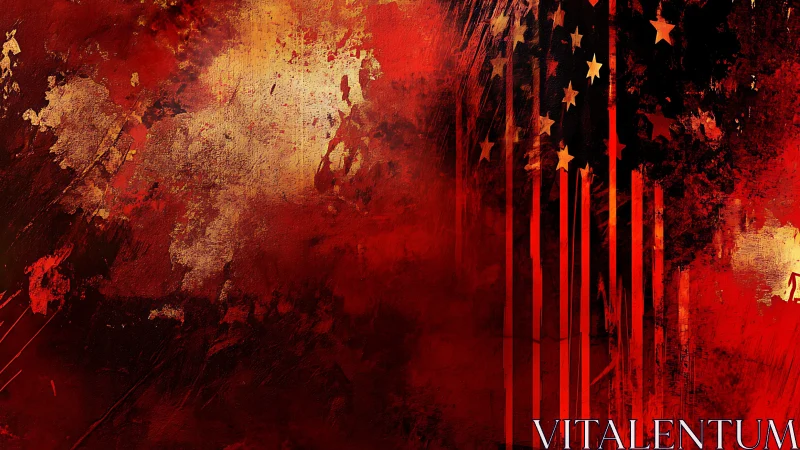 Distressed red flag abstraction with dripping star field