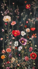 Garden Symphony: Floral Composition Against Dark Textured Ground.