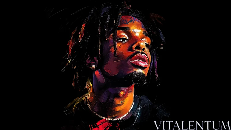 Neon-lit portrait of calm confidence in vivid strokes.