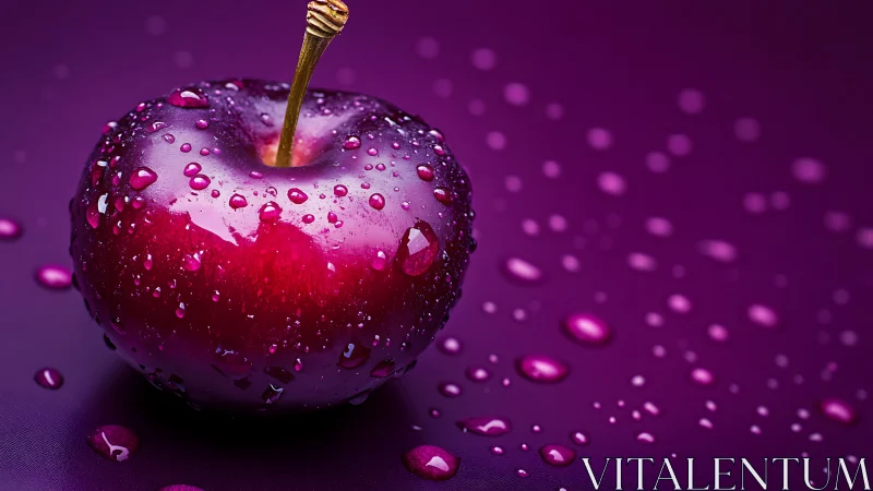 Glistening plum apple in a dreamy purple splashscape.