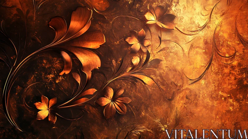 Metallic floral relief pattern occupies textured bronze field