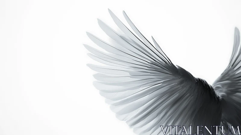 High-key monochrome bird wings captured in dynamic dorsal spread