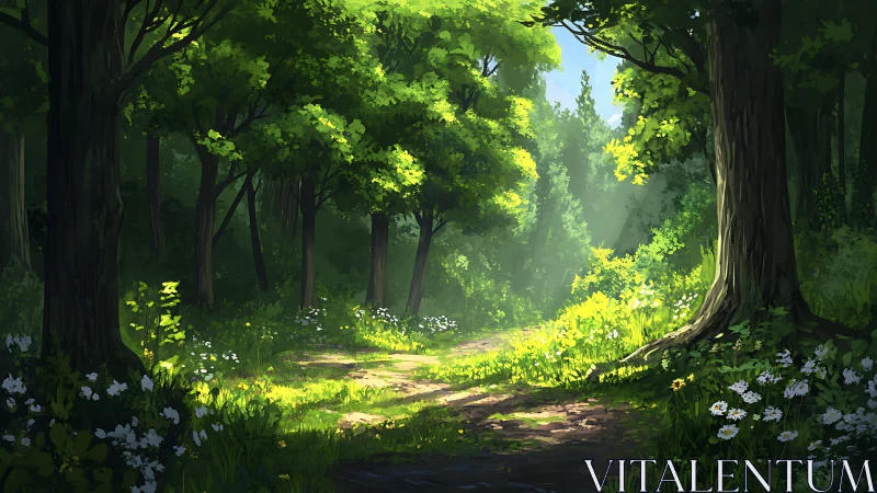 Forest Path with Canopy Opening and Undergrowth.