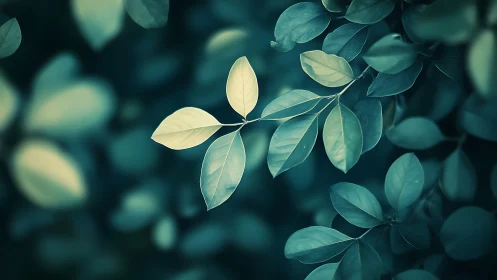 Close-up of vibrant green leaves in soft focus, dreamy nature style.