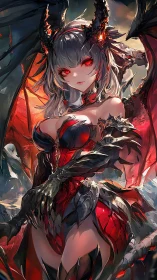 Demonic winged warrior rendered in high-detail anime style