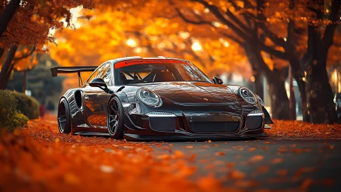 Photorealistic Porsche GT street scene in autumnal tunnel.