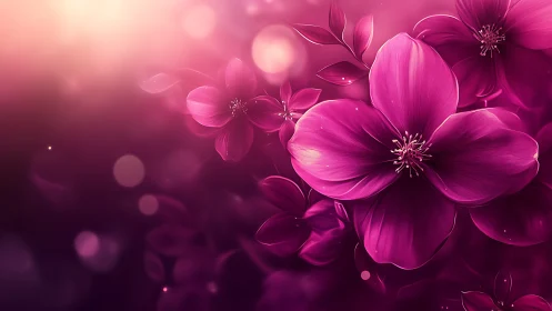 Magenta Flowers Bloom in Soft-Focus Gradient Light.