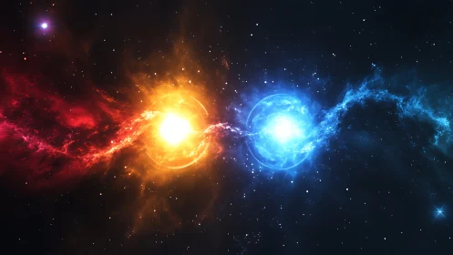 Stellar fire and frost collide in a radiant cosmic duel.