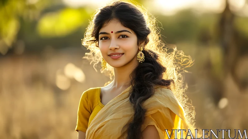 Sunlit curls trade secrets with the golden village evening