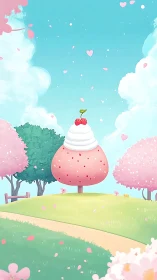 Whimsical Strawberry Tree Dream in Pastel Paradise.