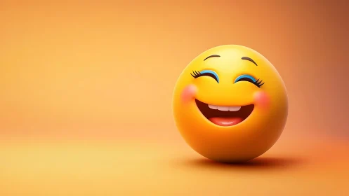 Smiling 3D emoji sphere rendered on warm gradient background