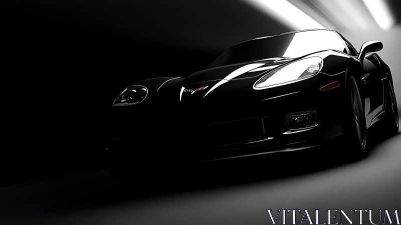 Sleek black sports coupe racing through minimal tunnel light.
