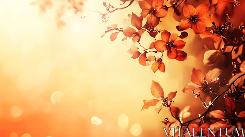 Backlit orange blossoms with bokeh on warm gradient field