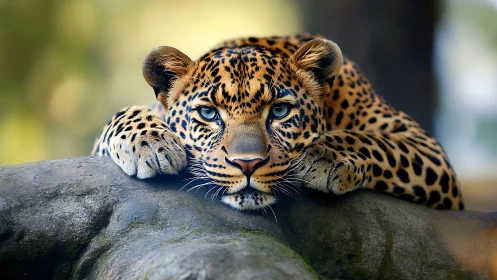 Leopard's Contemplative Gaze Meets Stone