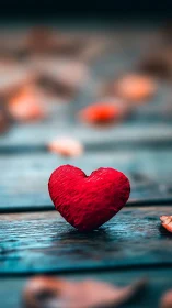 Red Heart on Weathered Wood. Selective Focus.